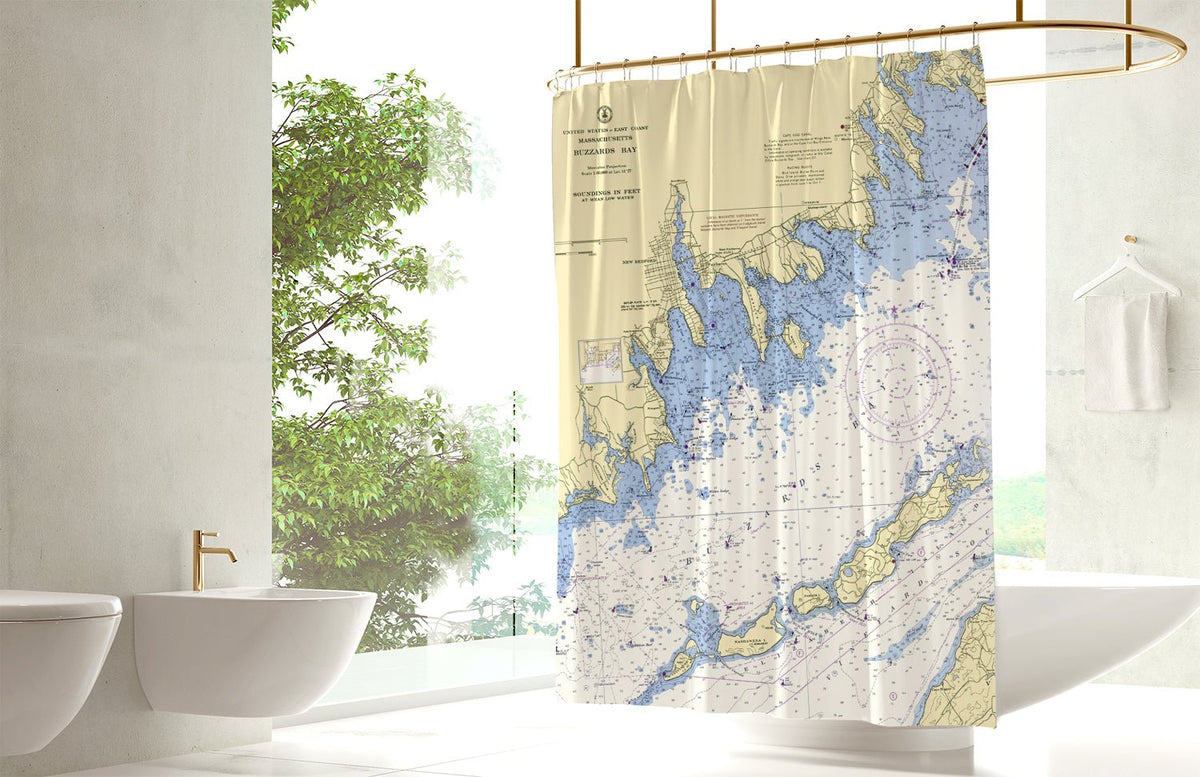 Buzzards Bay (including Cutty!) Nautical Chart Shower Curtain - Maritime Tribes USAShower Curtain