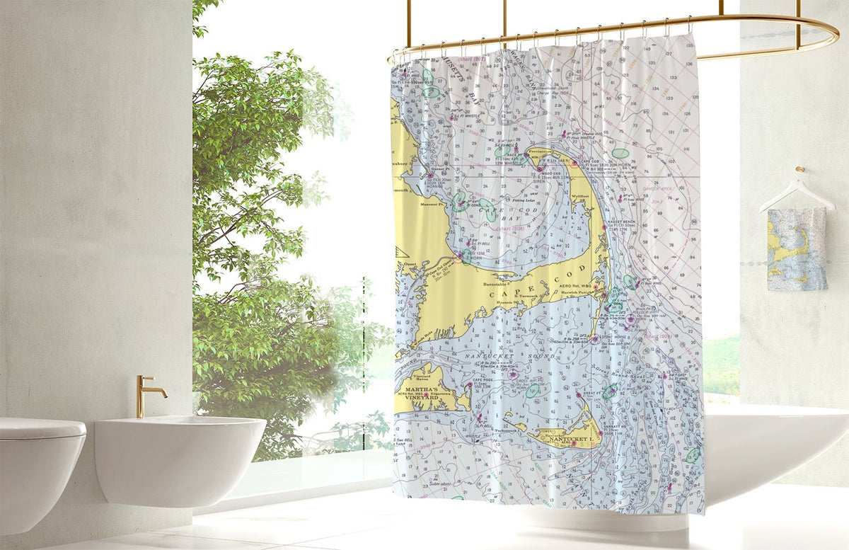 Cape Cod & the Islands, vintage nautical chart Shower Curtain - Maritime Tribes USAShower Curtain
