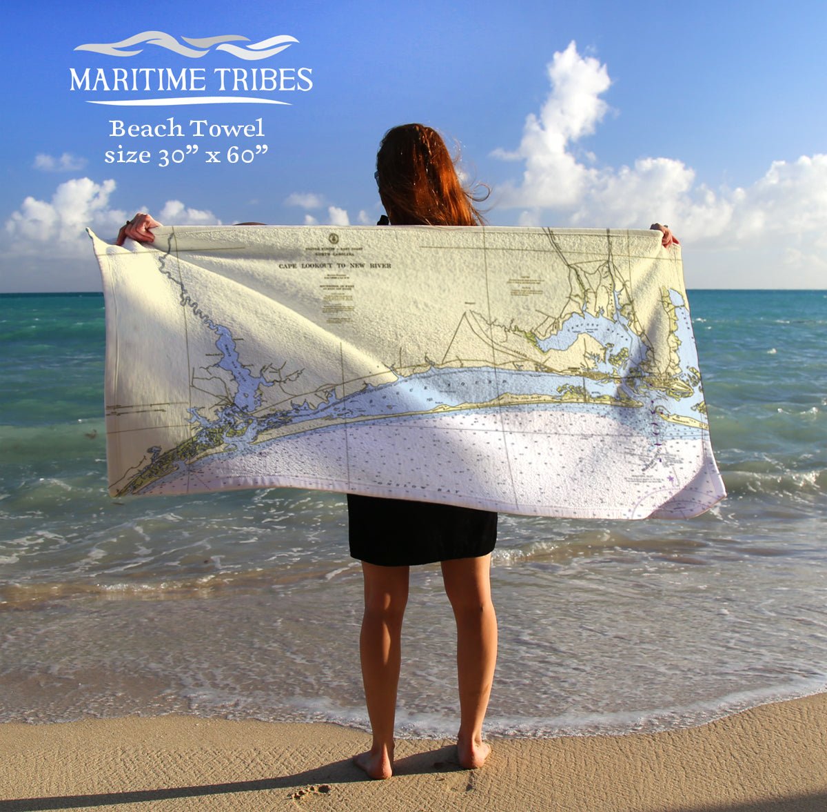 Cape Lookout to New River and Emerald Isle Nautical Chart Quick Dry Towel - Maritime Tribes USATowel