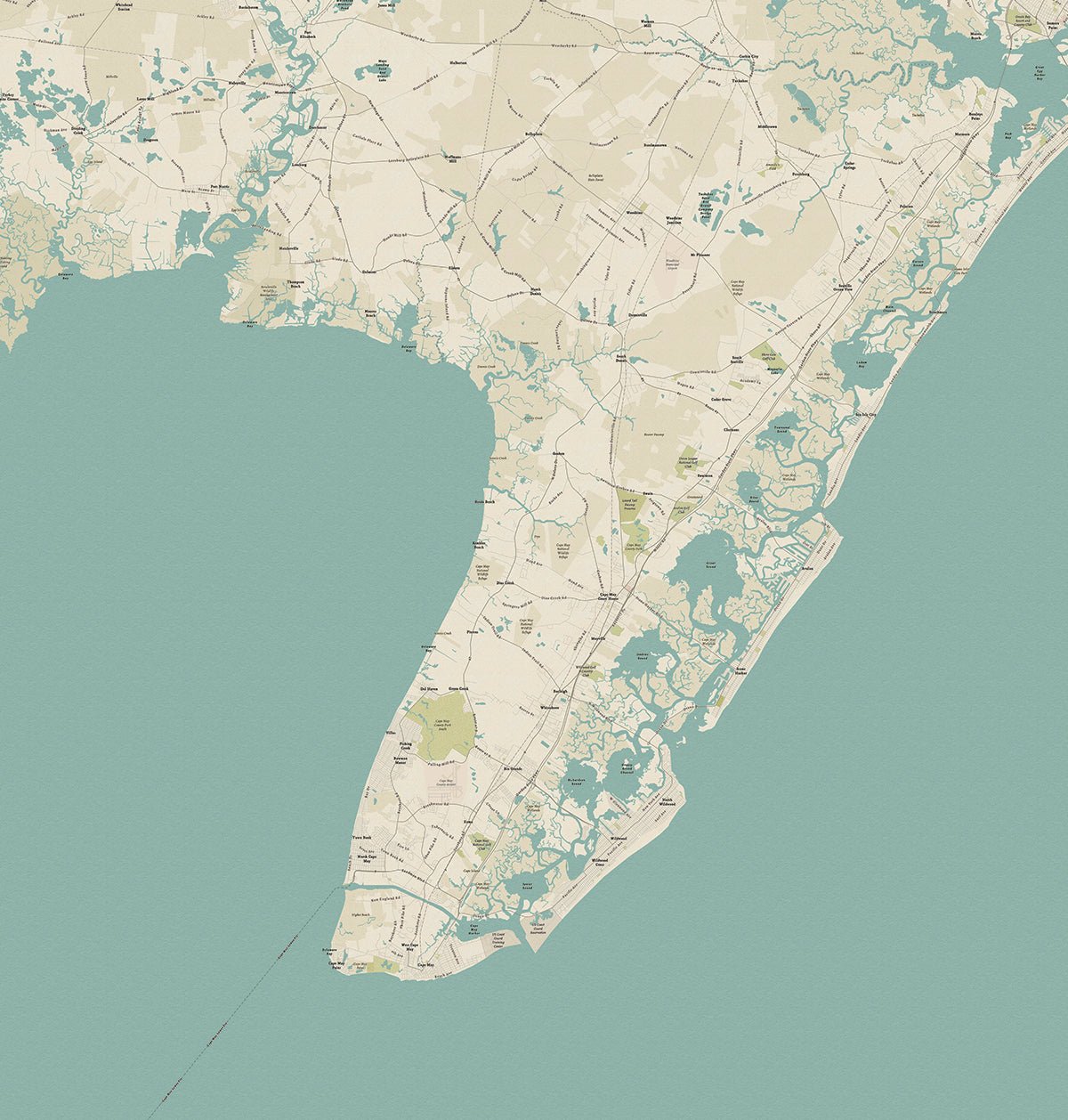 Cape May County NJ Sea Glass Map Shower Curtain - Maritime Tribes USAShower Curtain