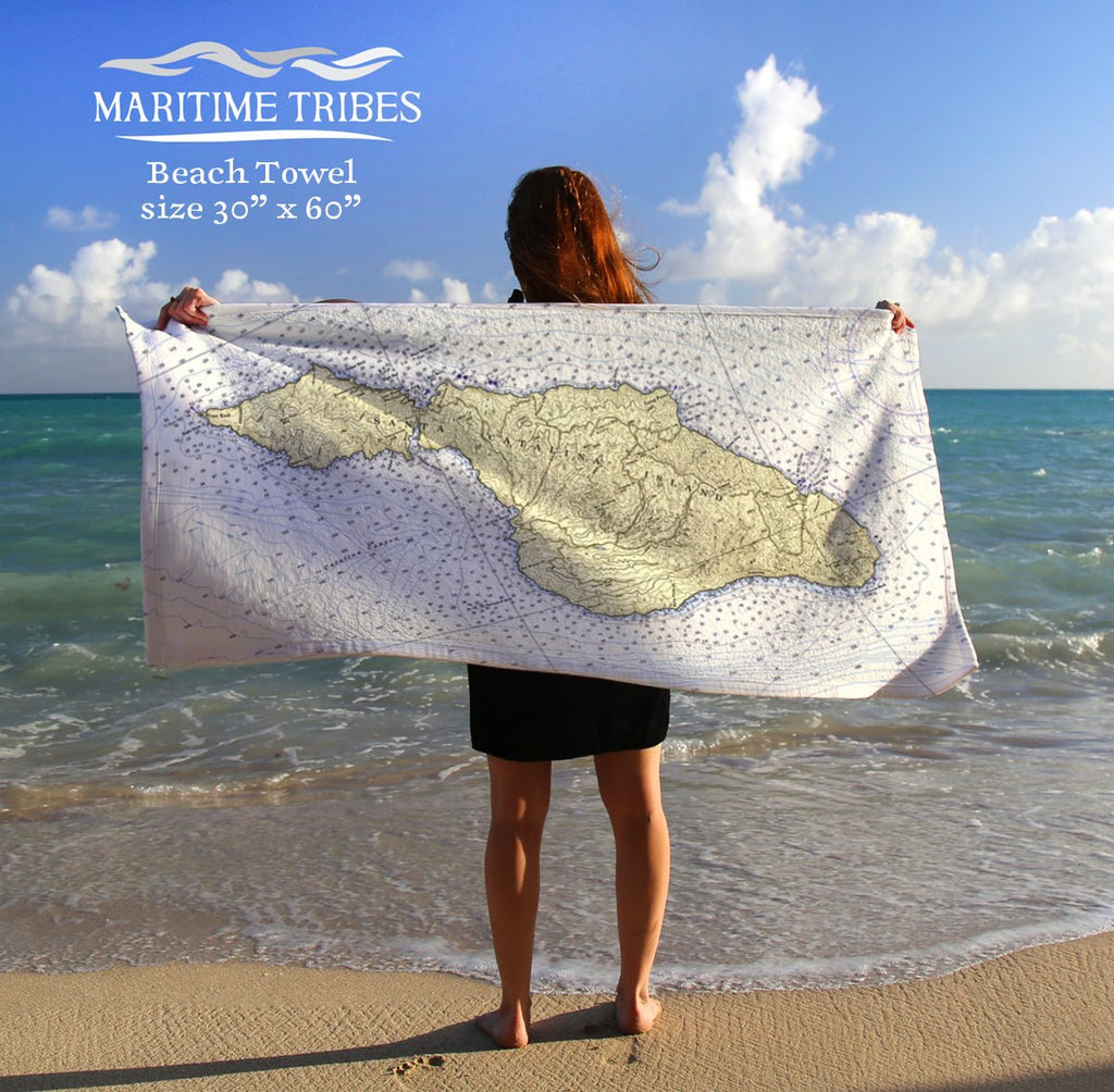 Catalina Island , CA Nautical Chart Quick Dry Towel - Maritime Tribes USATowel