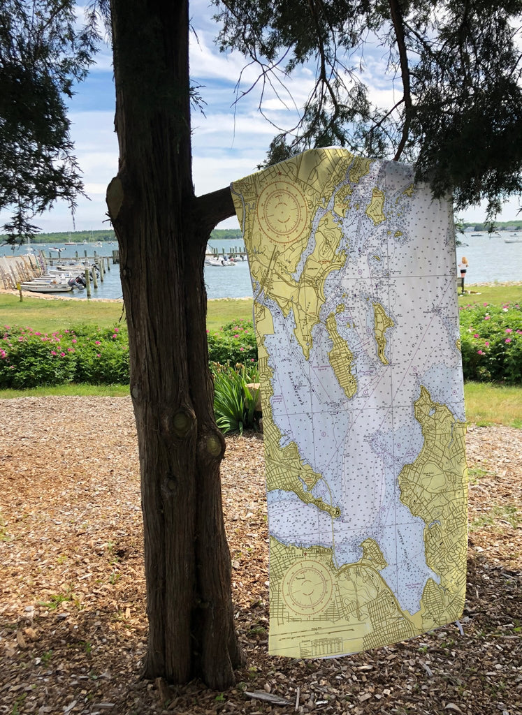 City Island w/ Pelham, NY Nautical Chart Quick Dry Towel - Maritime Tribes USATowel