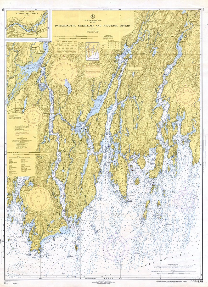 Damariscotta, Sheepscot & Kennebec Rivers, Vintage Nautical Chart Scroll - Maritime Tribes USAScroll