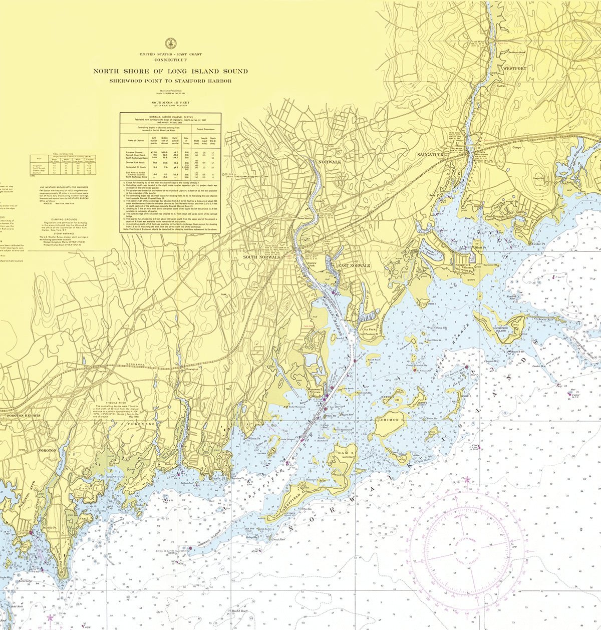 Darien to Westport, CT Nautical Chart Shower Curtain - Maritime Tribes USAShower Curtain