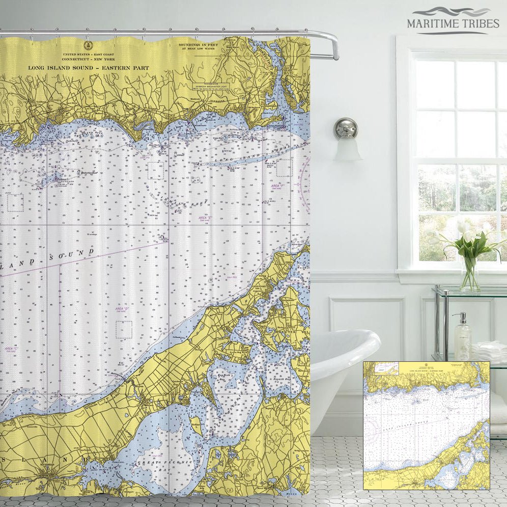 Eastern Long Island Sound Nautical Chart Shower Curtain - Maritime Tribes USAShower Curtain