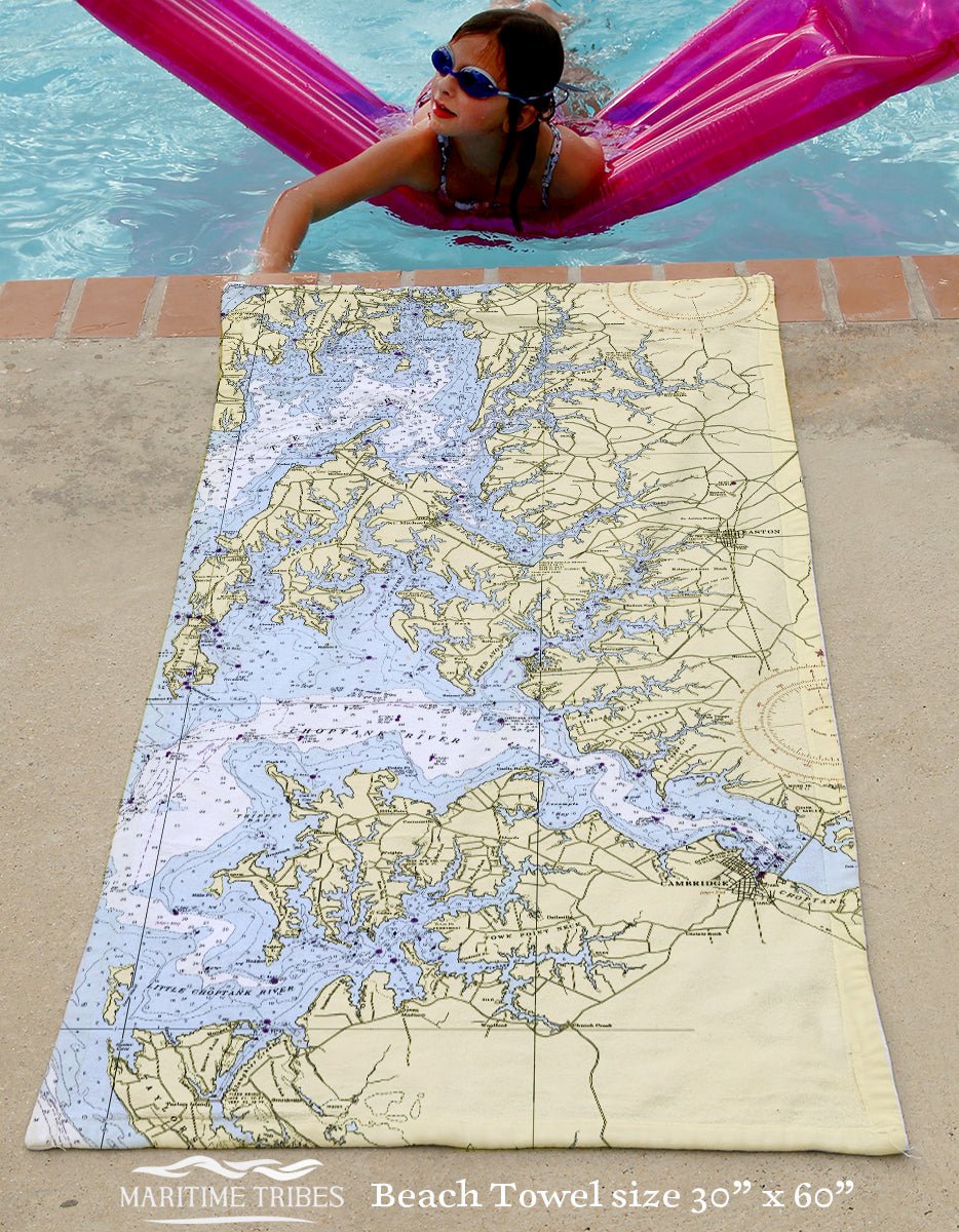 Easton, MD, Chesapeake Bay Vintage Nautical Chart - MUTED Quick Dry Towel - Maritime Tribes USATowel