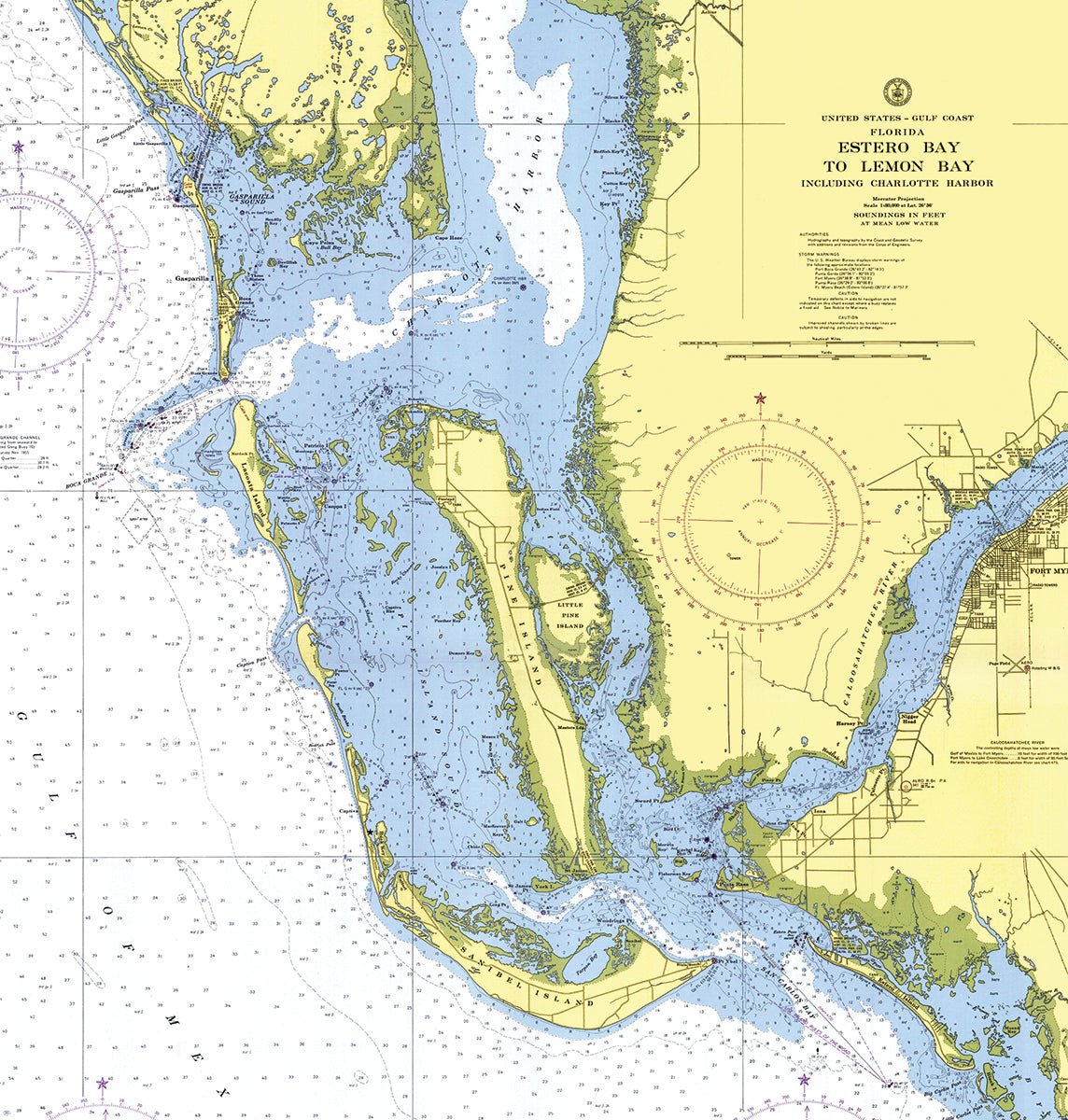 Estero Bay to Lemon Bay (Sanibel Area Chart) Shower Curtain - Maritime Tribes USAShower Curtain