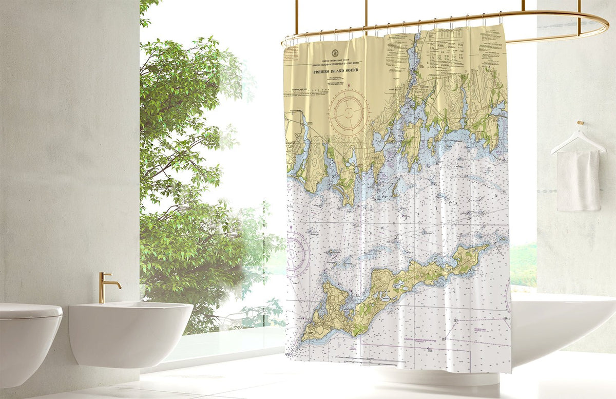Fishers Island Sound (NY & CT) Nautical Chart Shower Curtain - Maritime Tribes USAShower Curtain