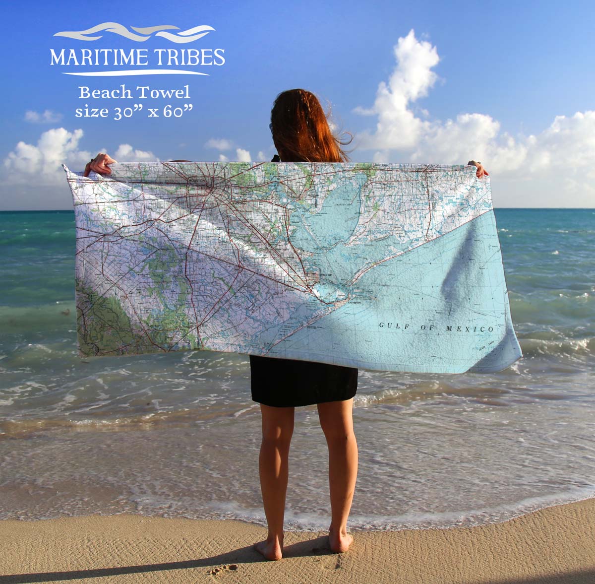 Galveston Texas Topo Map Quick Dry Towel - Maritime Tribes USATowel