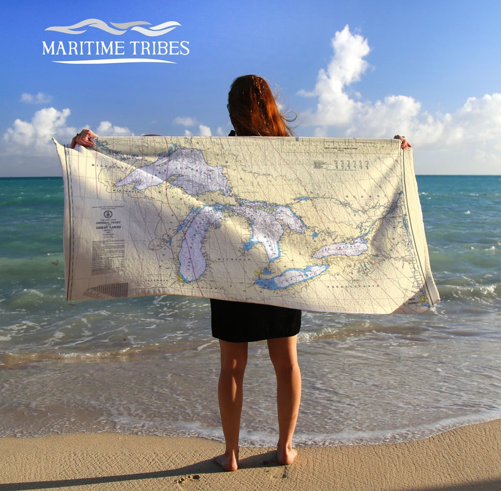 Great Lakes Nautical Chart (all lakes) Quick Dry Towel - Maritime Tribes USATowel
