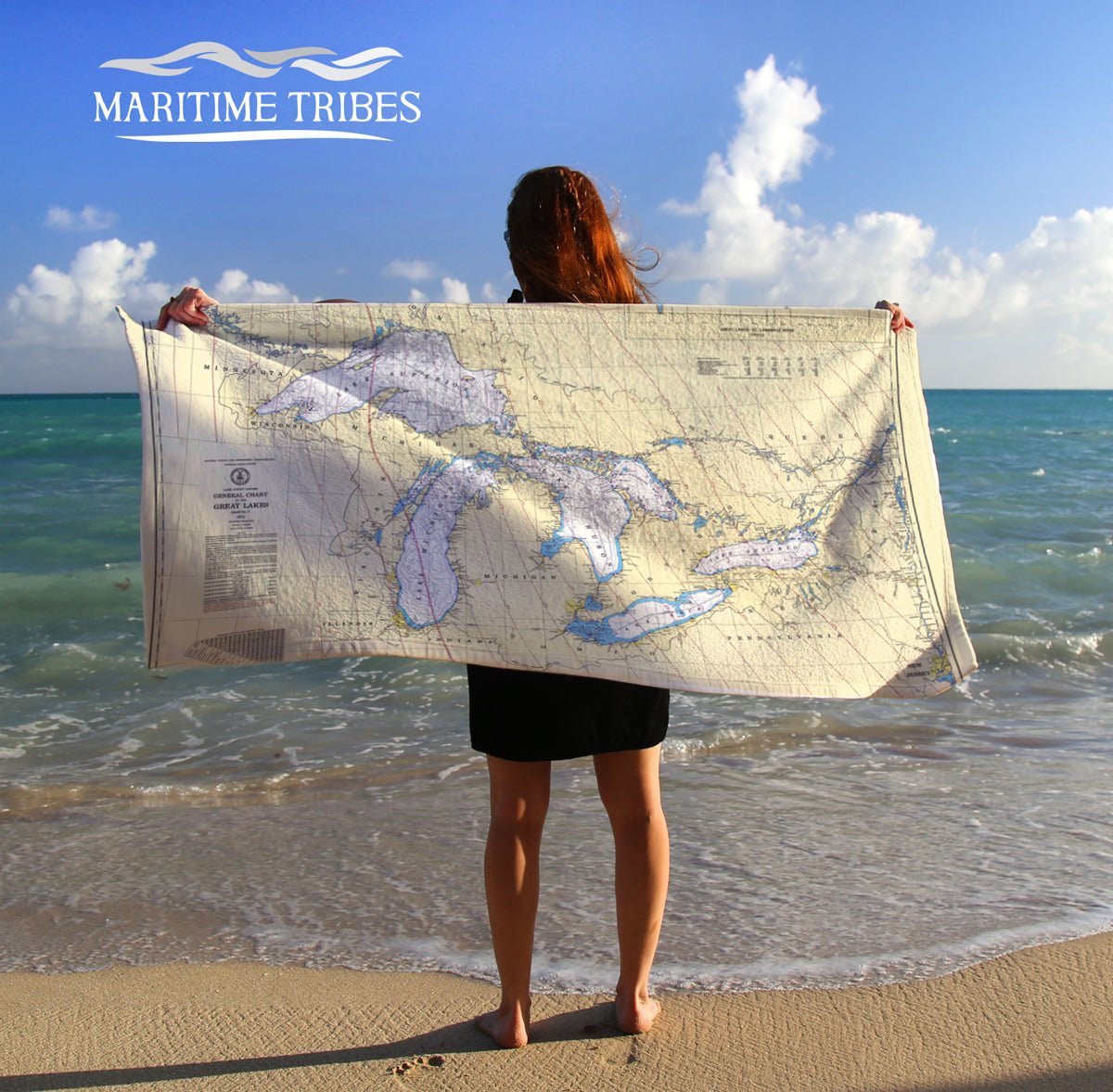 Great Lakes Nautical Chart (all lakes) Quick Dry Towel - Maritime Tribes USATowel