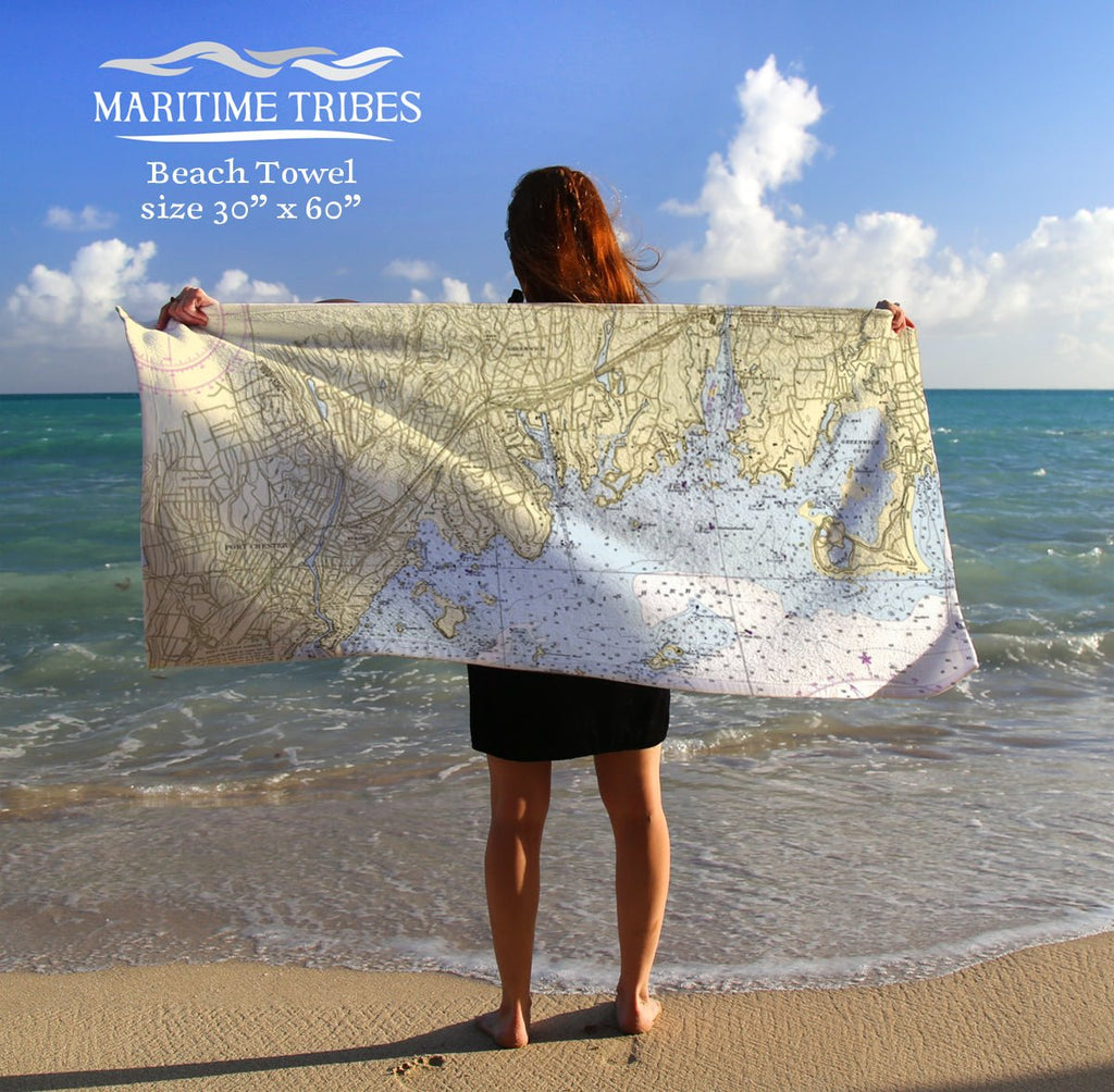 Greenwich CT Nautical Chart Quick Dry Towel - Maritime Tribes USATowel