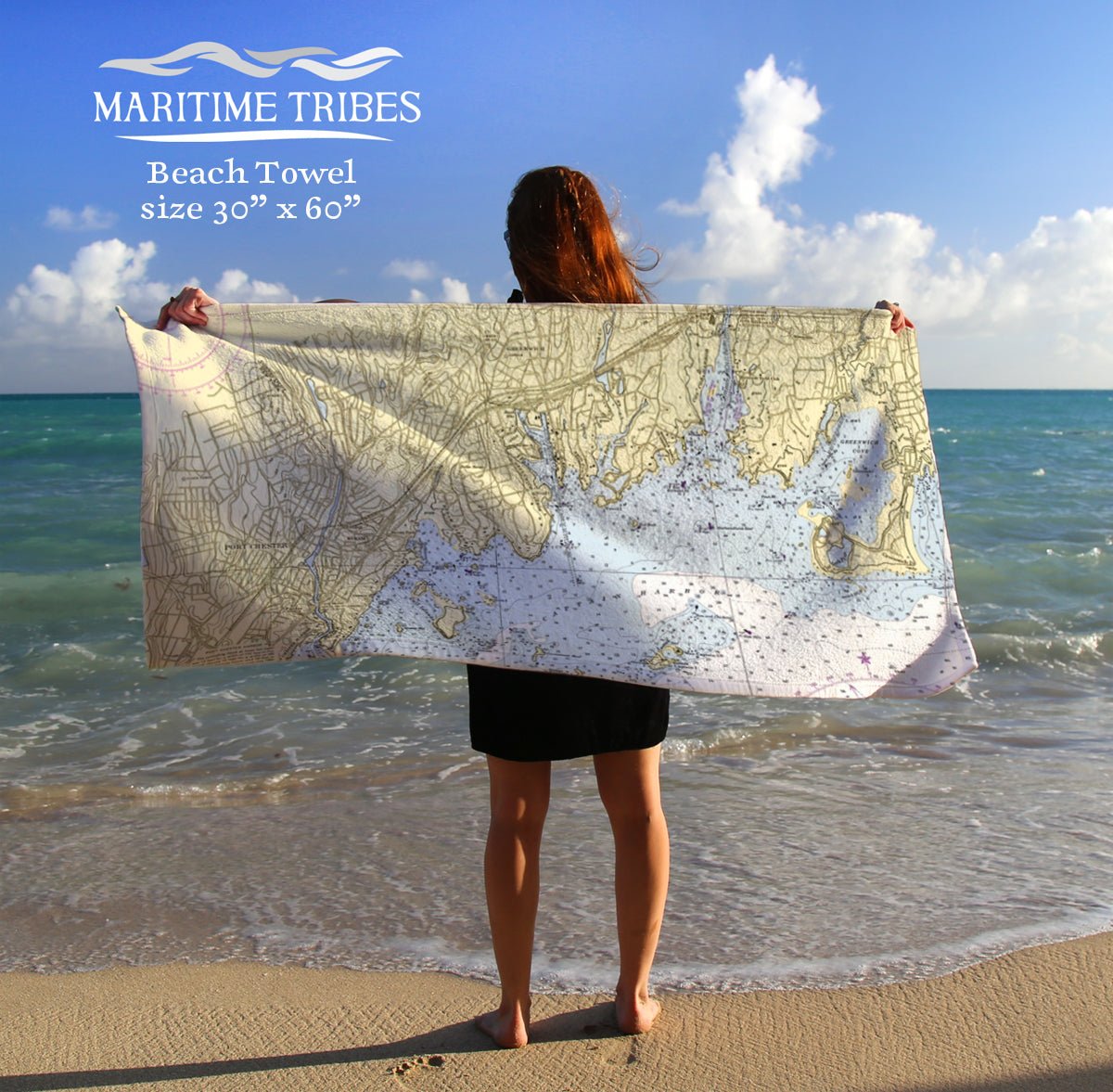 Greenwich CT Nautical Chart Quick Dry Towel - Maritime Tribes USATowel