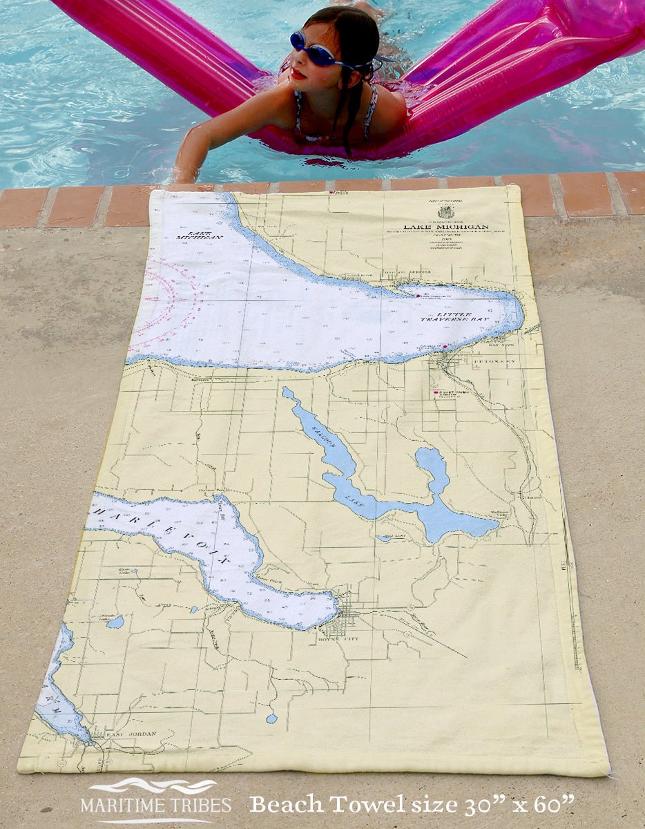 Harbor Springs Nautical Chart Quick Dry Towel - Maritime Tribes USATowel