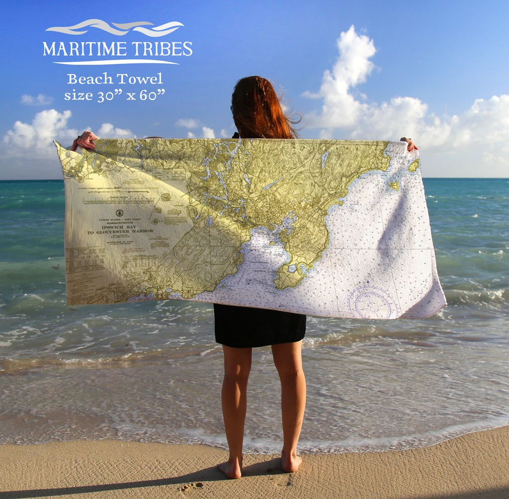 Ipswich to Cape Ann Vintage Nautical Chart - Maritime Tribes USATowel
