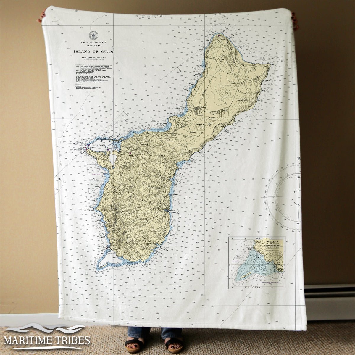 Island of Guam, Territory Vintage Nautical Chart Blanket - Maritime Tribes USABlanket