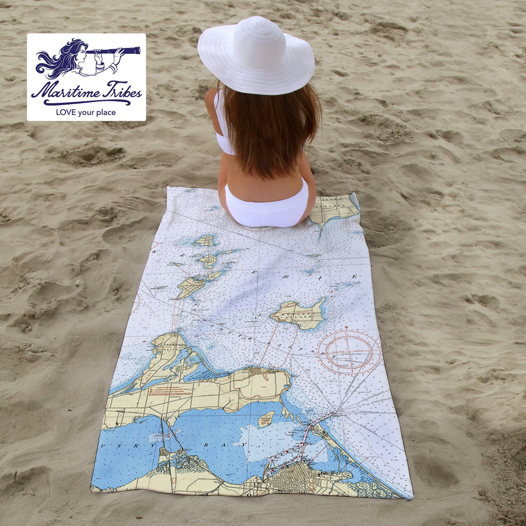 Island of Lake Erie Chart towel Quick Dry Towel - Maritime Tribes USATowel