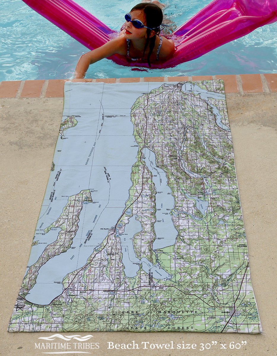 Kewadin MI Topo Map Quick Dry Towel - Maritime Tribes USATowel