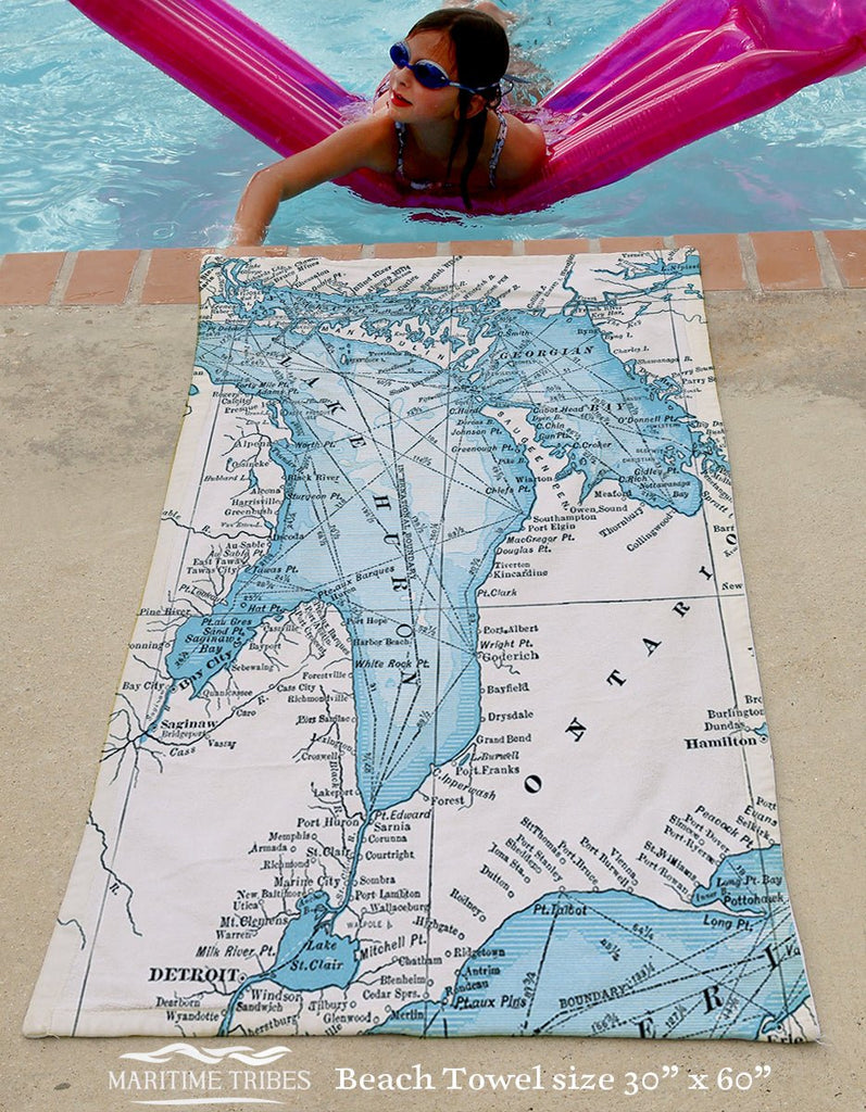 Kincardine, Ontario - Lake Huron Antique Two Tone map - Maritime Tribes USATowel