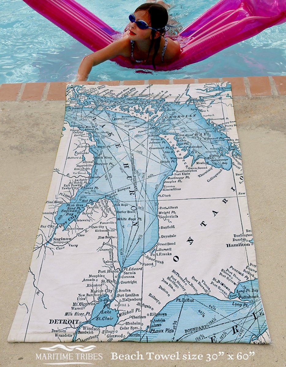 Kincardine, Ontario - Lake Huron Antique Two Tone map - Maritime Tribes USATowel