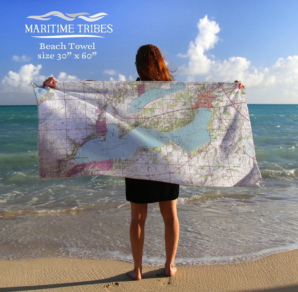 Lake Geneva, WI Topo Map Quick Dry Towel - Maritime Tribes USATowel