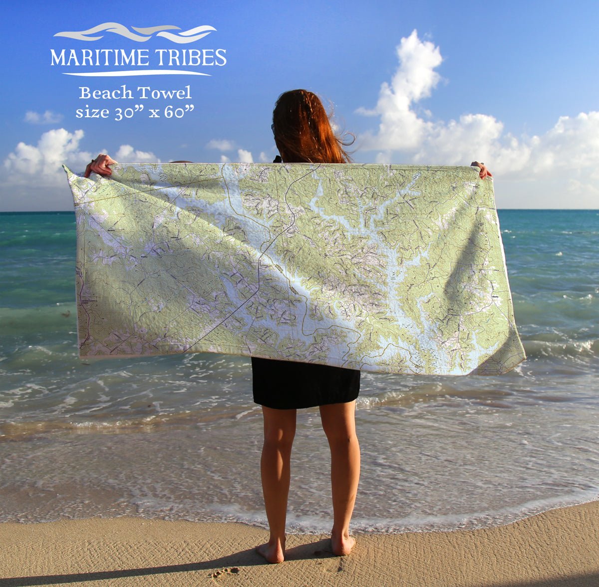 Lake Oconee Modern Topo Map Quick Dry Towel - Maritime Tribes USATowel