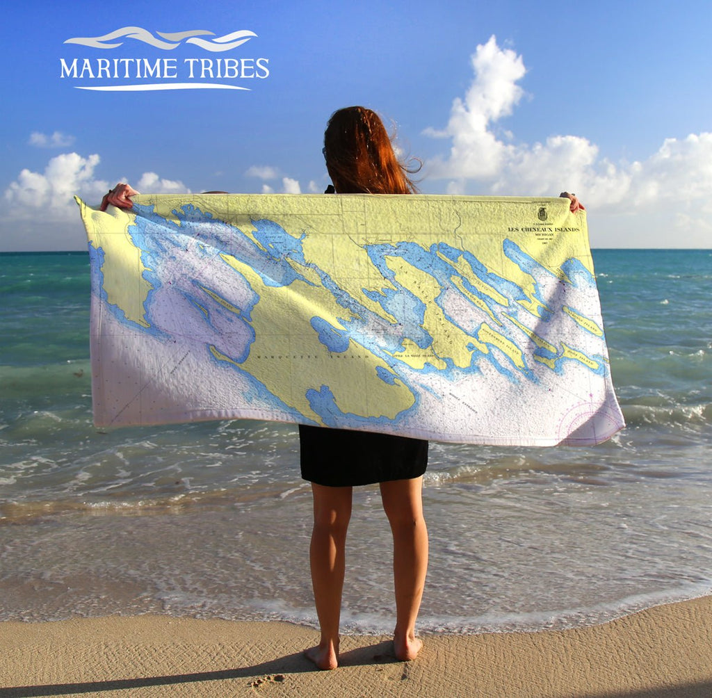 Les Cheneaux Nautical Chart TOWEL Quick Dry Towel - Maritime Tribes USATowel