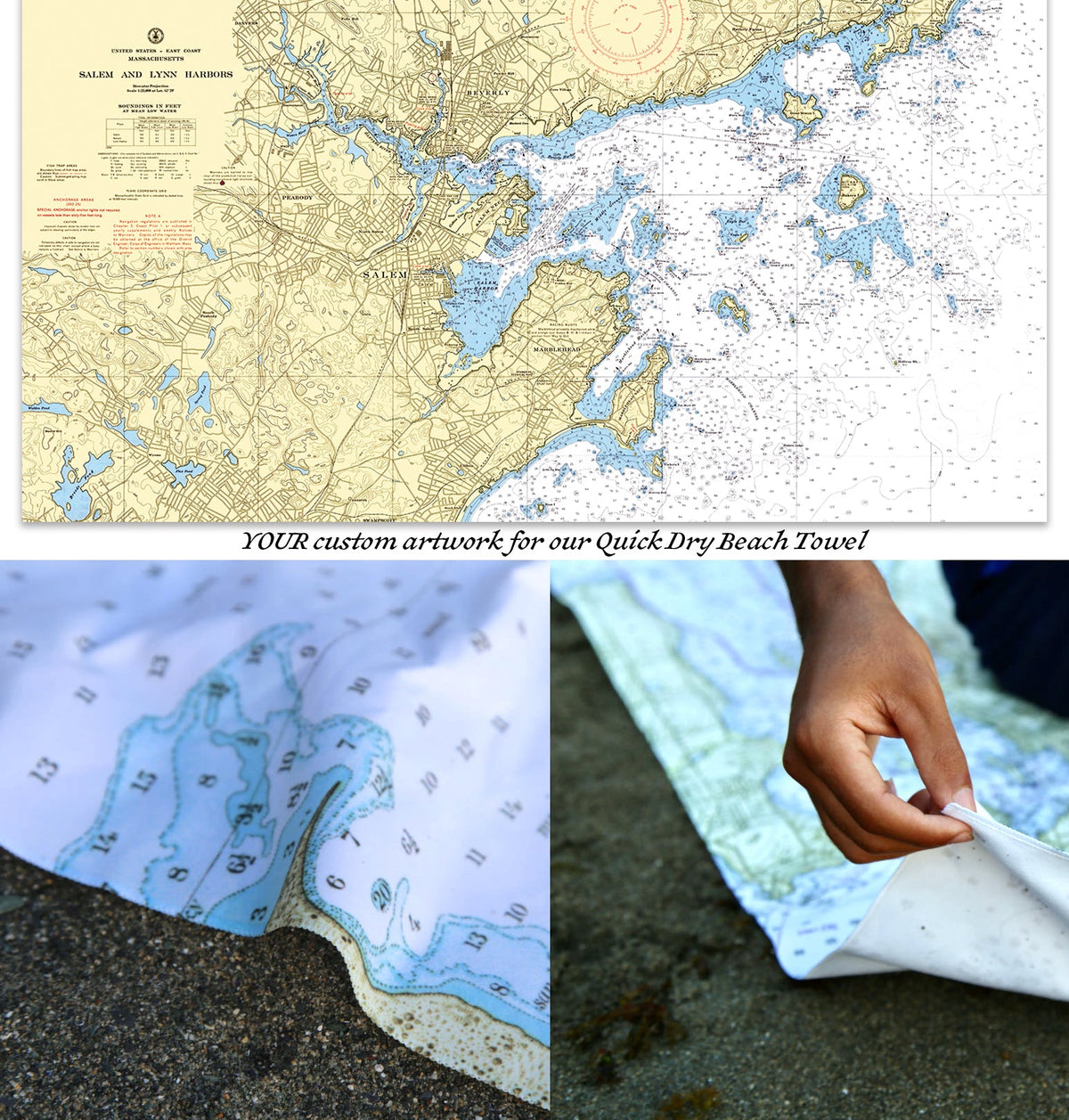 Marblehead, MA Nautical Chart Quick Dry Towel - Maritime Tribes USATowel