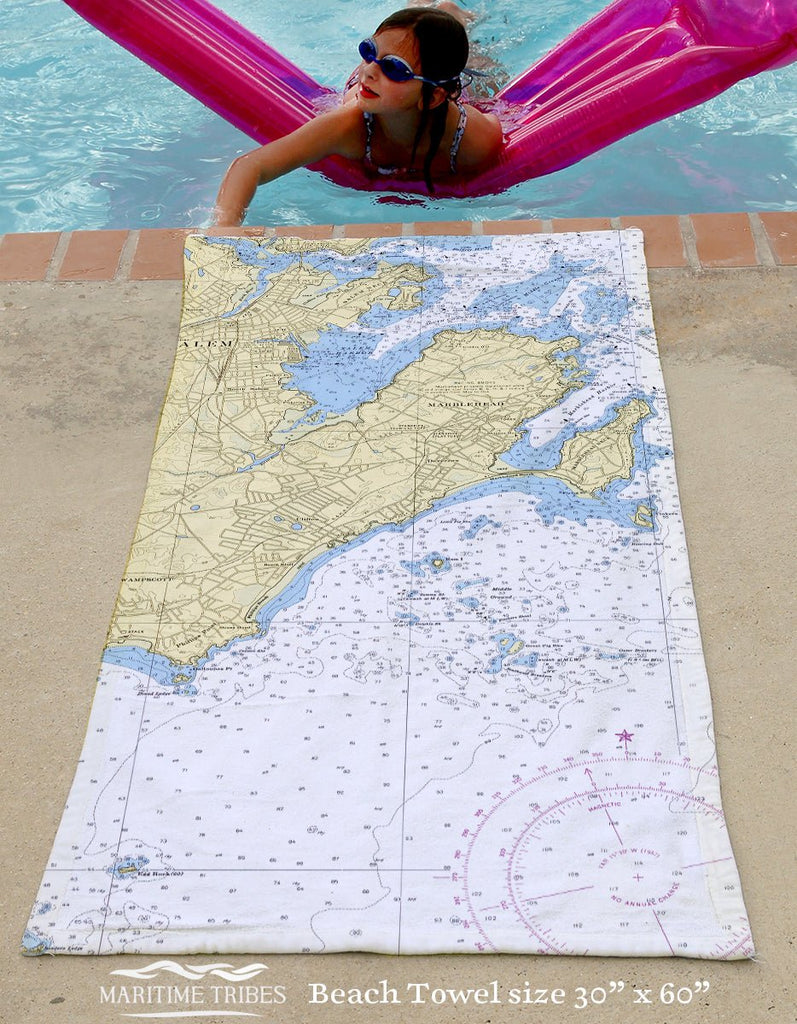 Marblehead Nautical Chart Quick Dry Towel - Maritime Tribes USATowel