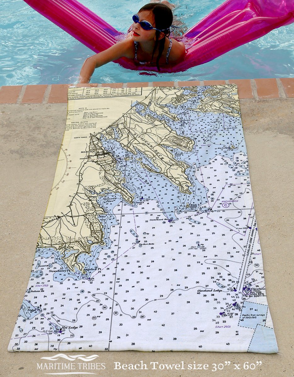 Marion, MA Nautical Chart Quick Dry Towel - Maritime Tribes USATowel
