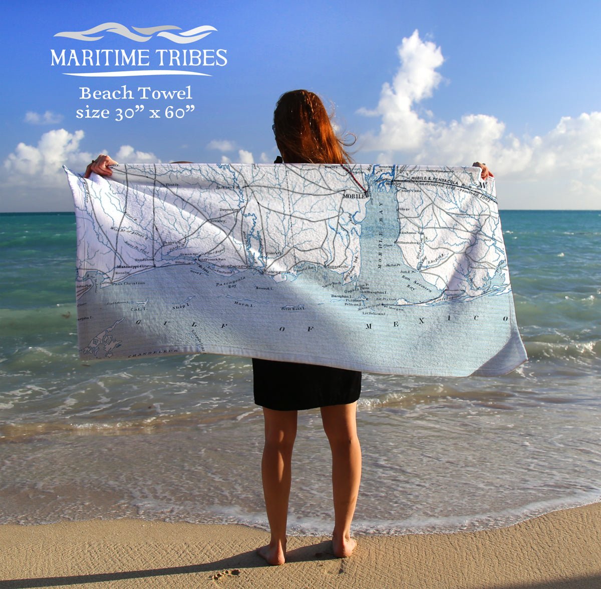 Mississippi Gulf Coast Antique Map (New Orleans to Alabama) Quick Dry Towel - Maritime Tribes USATowel