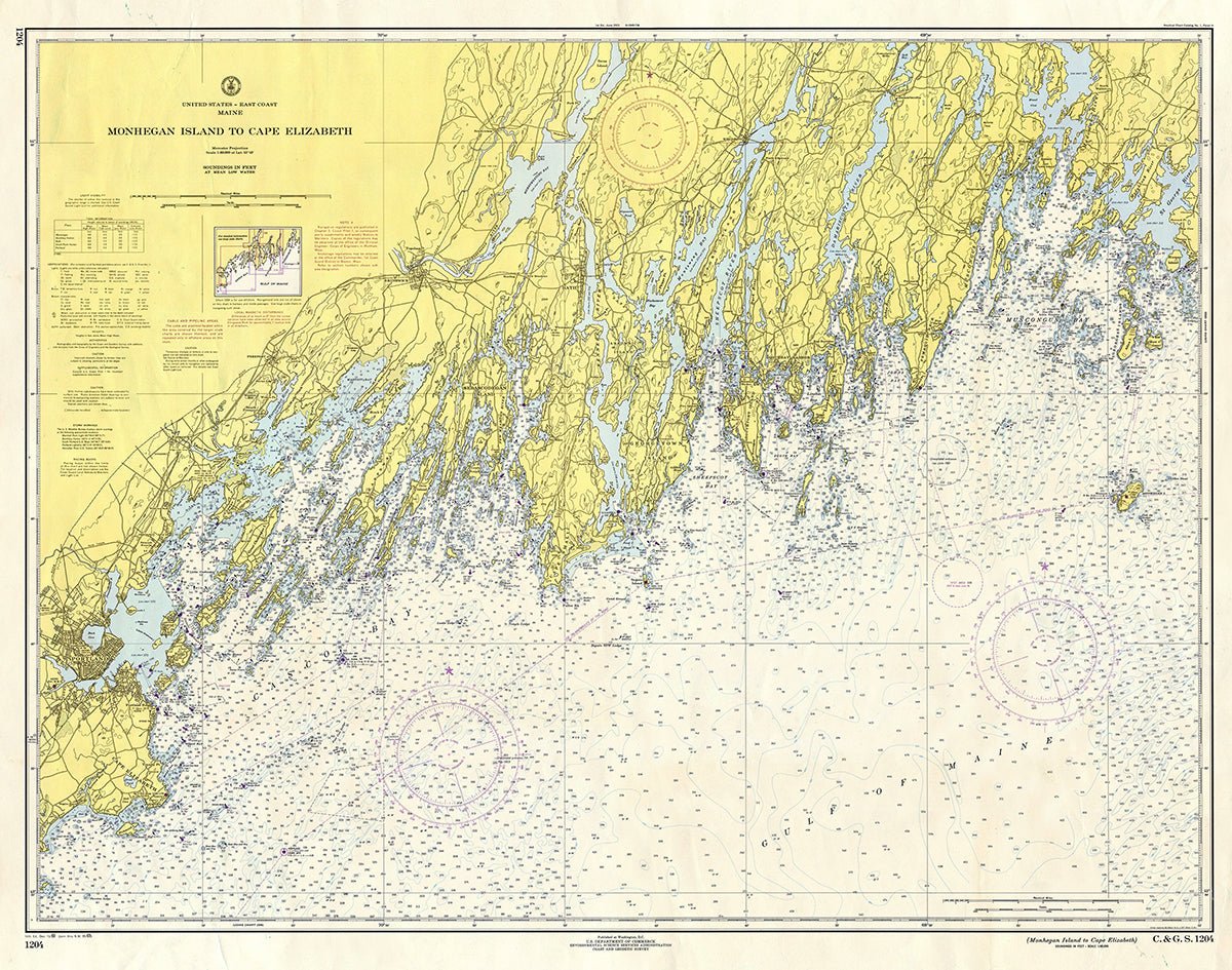 Monhegan Island to Cape Elizabeth, ME Nautical Chart Scroll - Maritime Tribes USAScroll