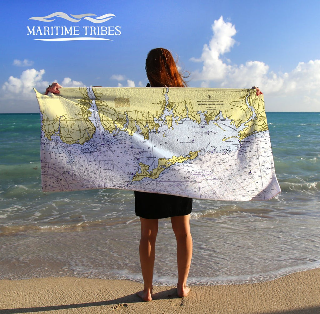 Mystic - Fishers Island Sound Nautical Chart Quick Dry Towel - Maritime Tribes USATowel