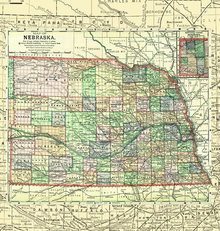 Nebraska State Antique Map Shower Curtain - Maritime Tribes USAShower Curtain