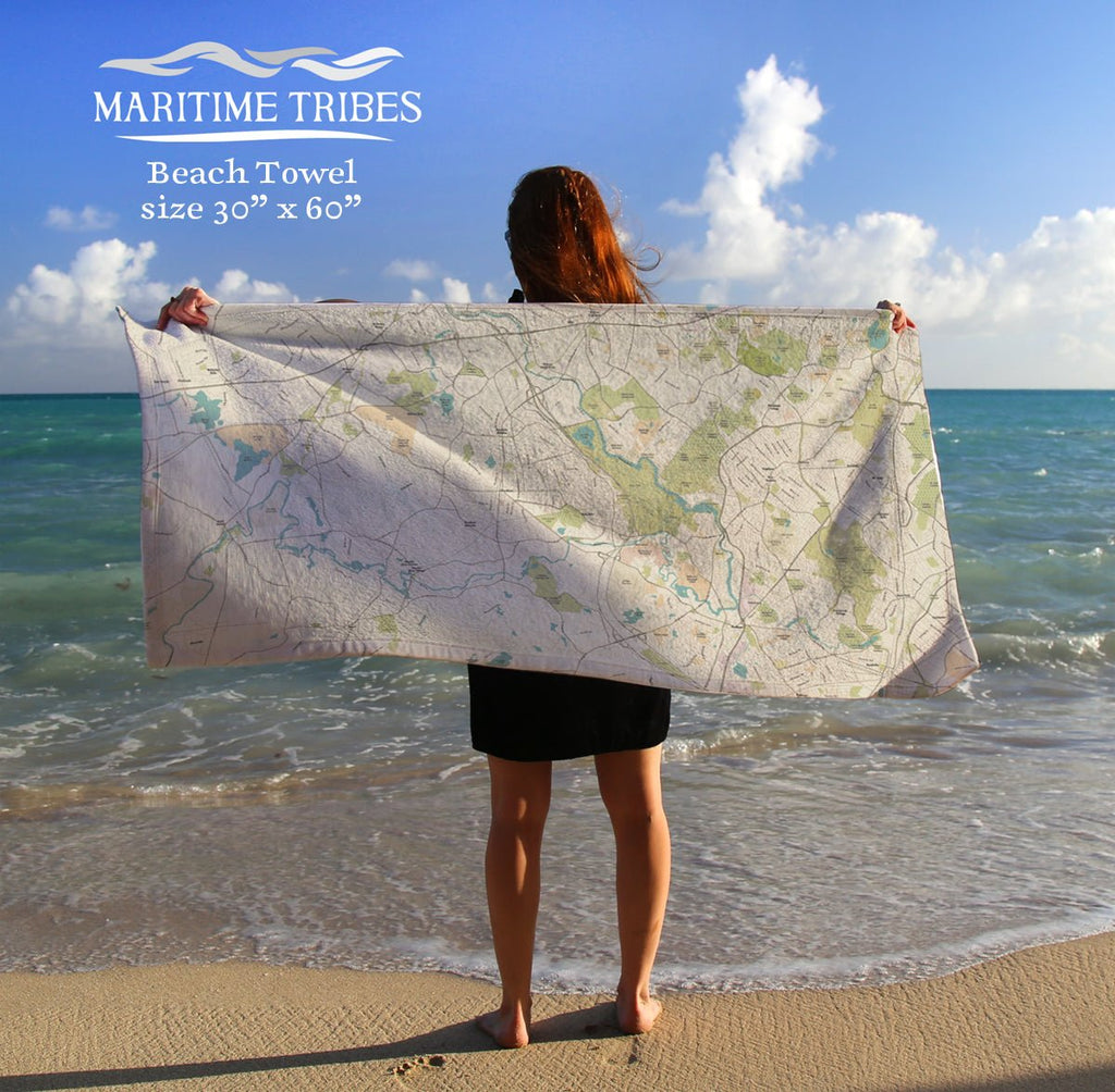 Needham MA topo map Quick Dry Towel - Maritime Tribes USATowel