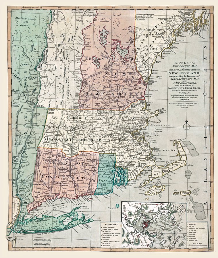 New England Vintage Map, earth tones Scroll - Maritime Tribes USAScroll