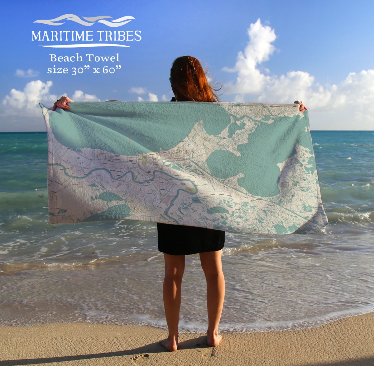 New Orleans, LA Sea Glass map Quick Dry Towel - Maritime Tribes USATowel