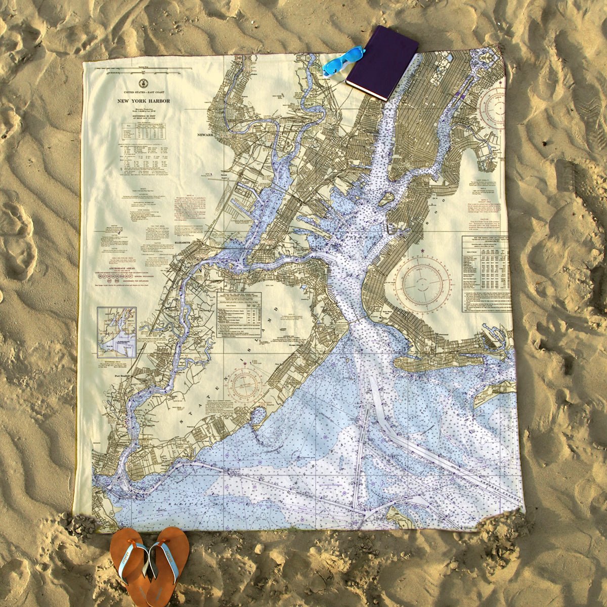 New York Harbor, NY Nautical Chart Blanket - Maritime Tribes USABlanket