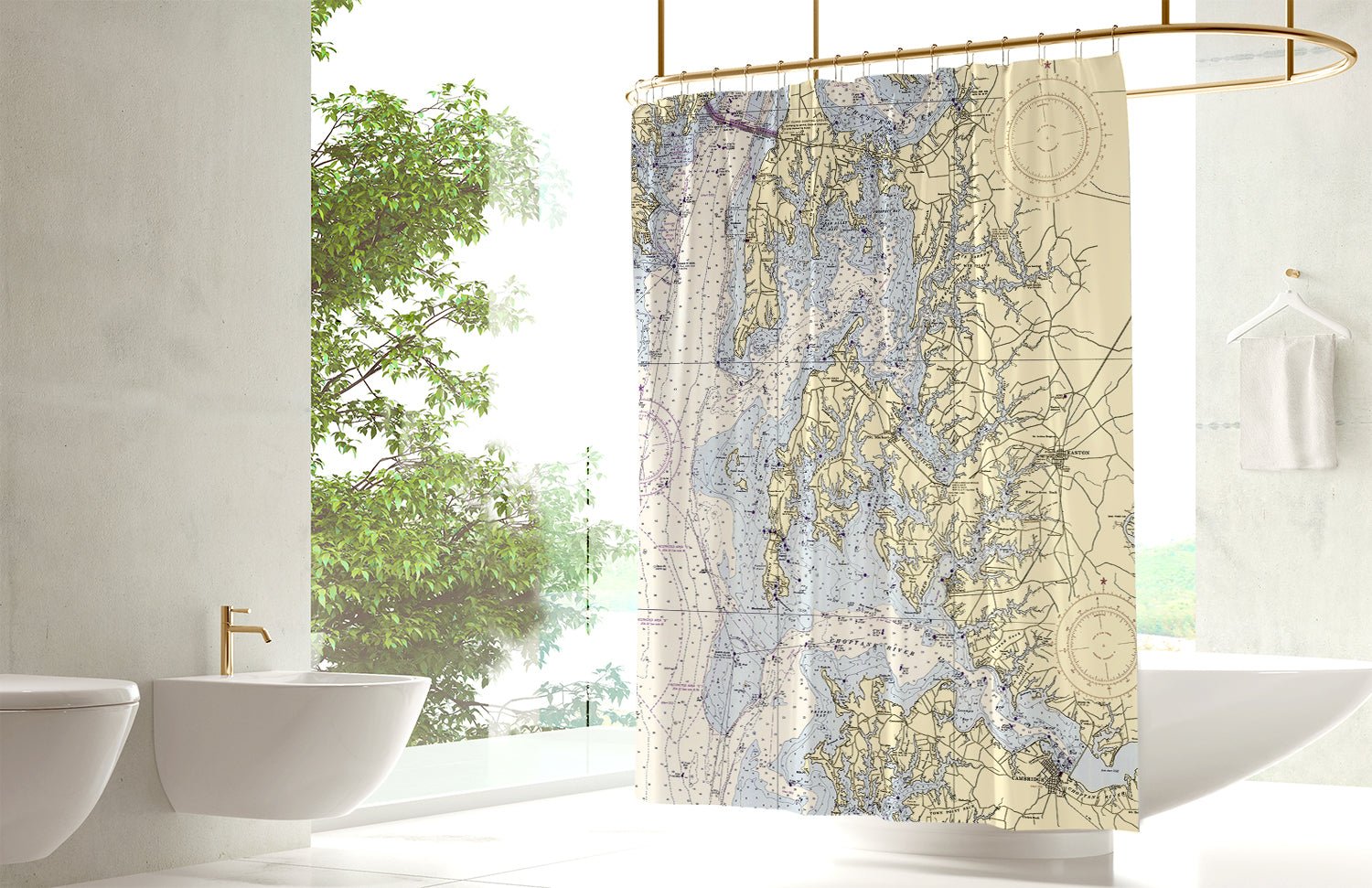 Oxford, Chesapeake Bay Nautical Chart - Shower Curtain - Maritime Tribes USAShower Curtain