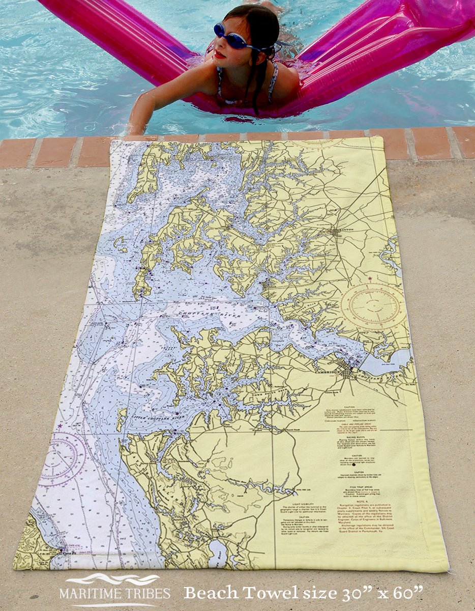 Oxford, MD, Chesapeake Bay Vintage Nautical Chart- MUTED Quick Dry Towel - Maritime Tribes USATowel