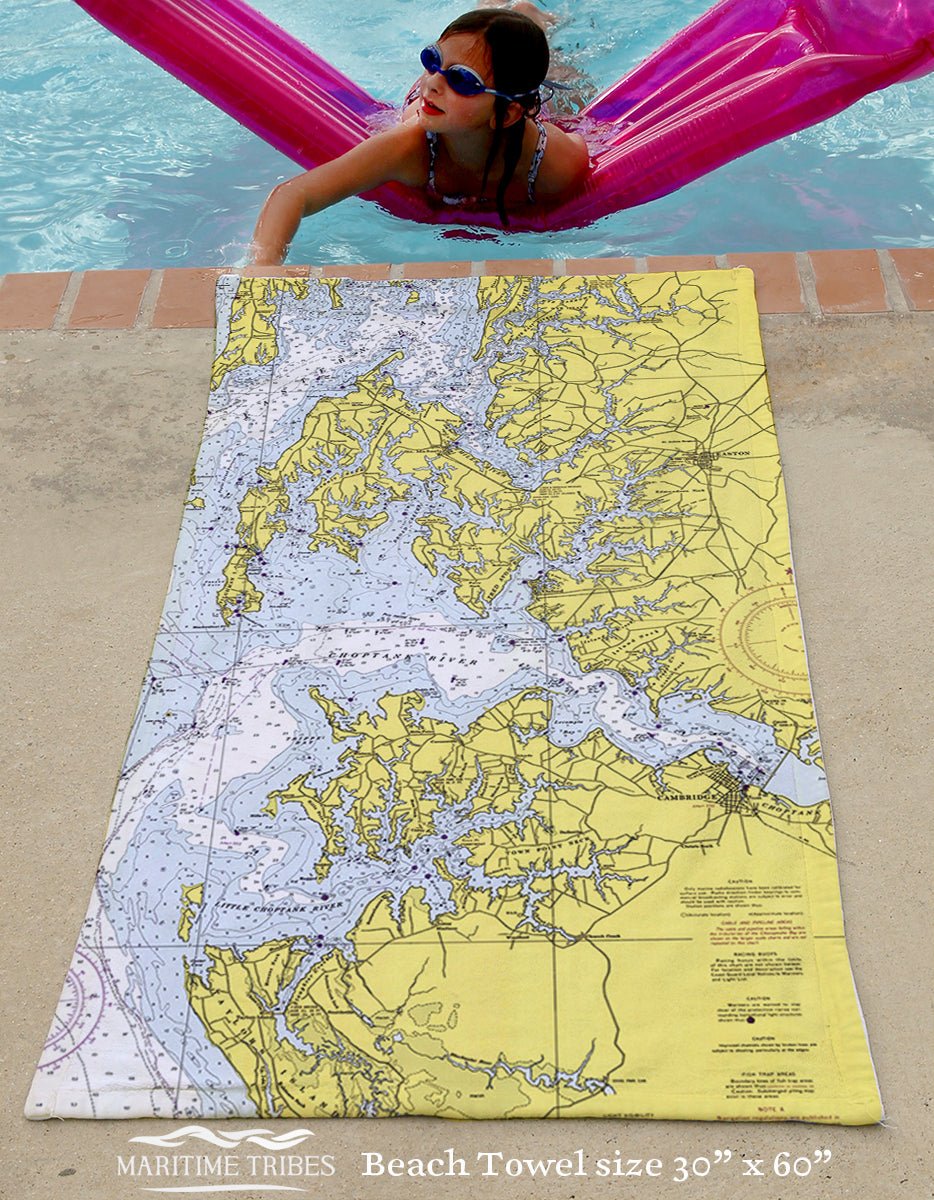 Oxford, MD, Chesapeake Bay Vintage Nautical Chart Quick Dry Towel - Maritime Tribes USATowel