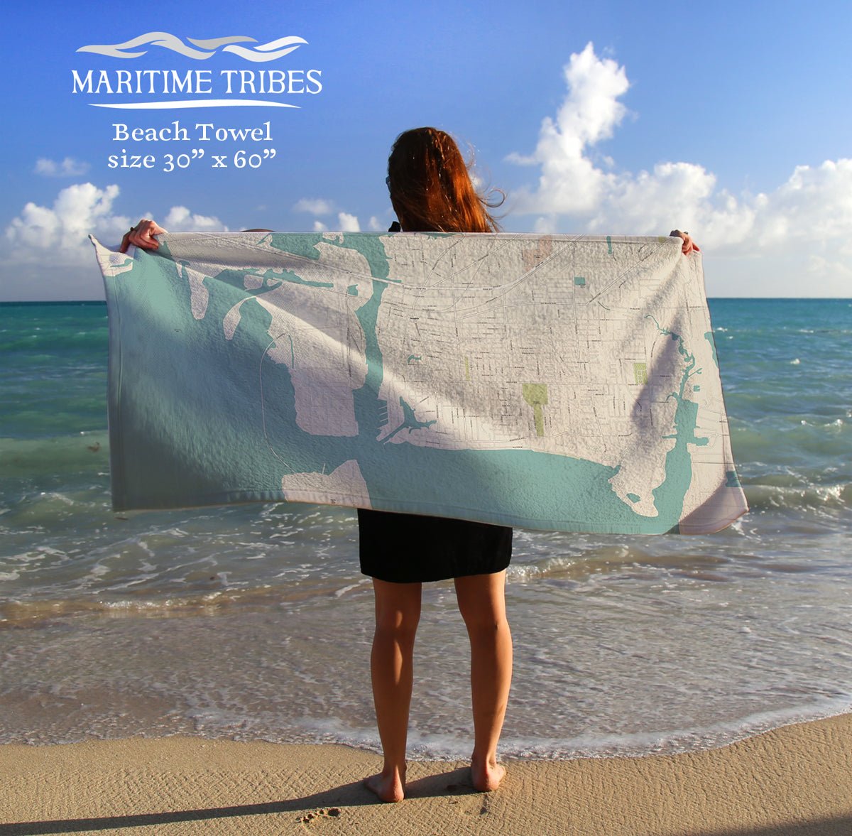 Pascagoula, MS Sea Glass Map Towel Quick Dry Towel - Maritime Tribes USATowel