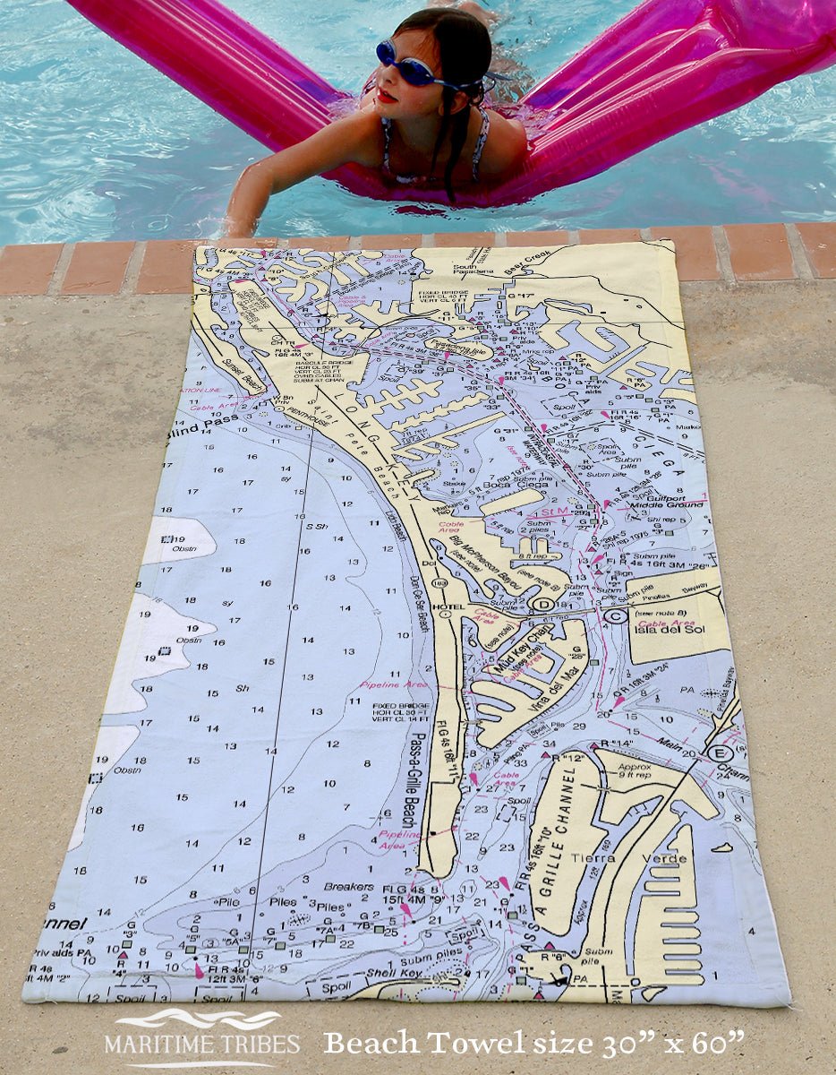 Pass-a-Grille Florida Nautical Chart Quick Dry Towel - Maritime Tribes USATowel