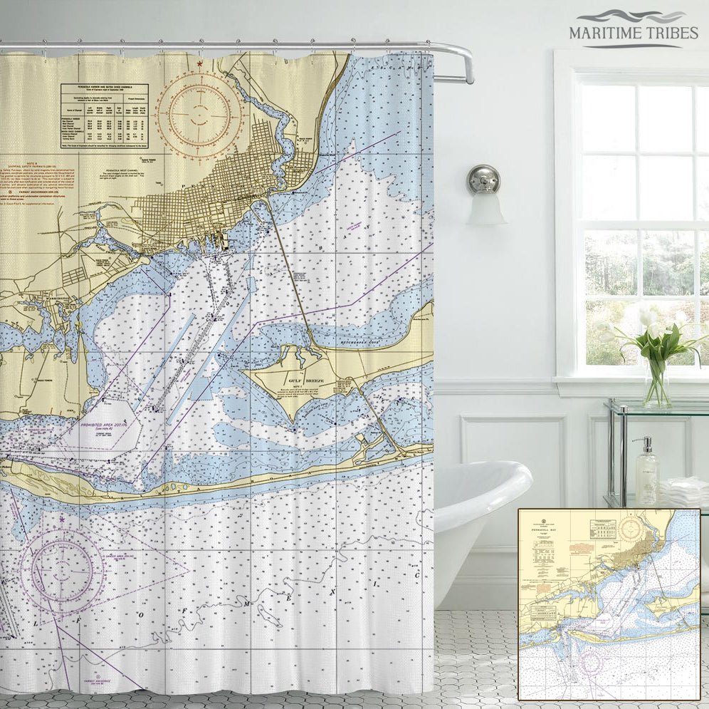 Pensacola, Fl Nautical Chart Shower Curtain - Maritime Tribes USAShower Curtain