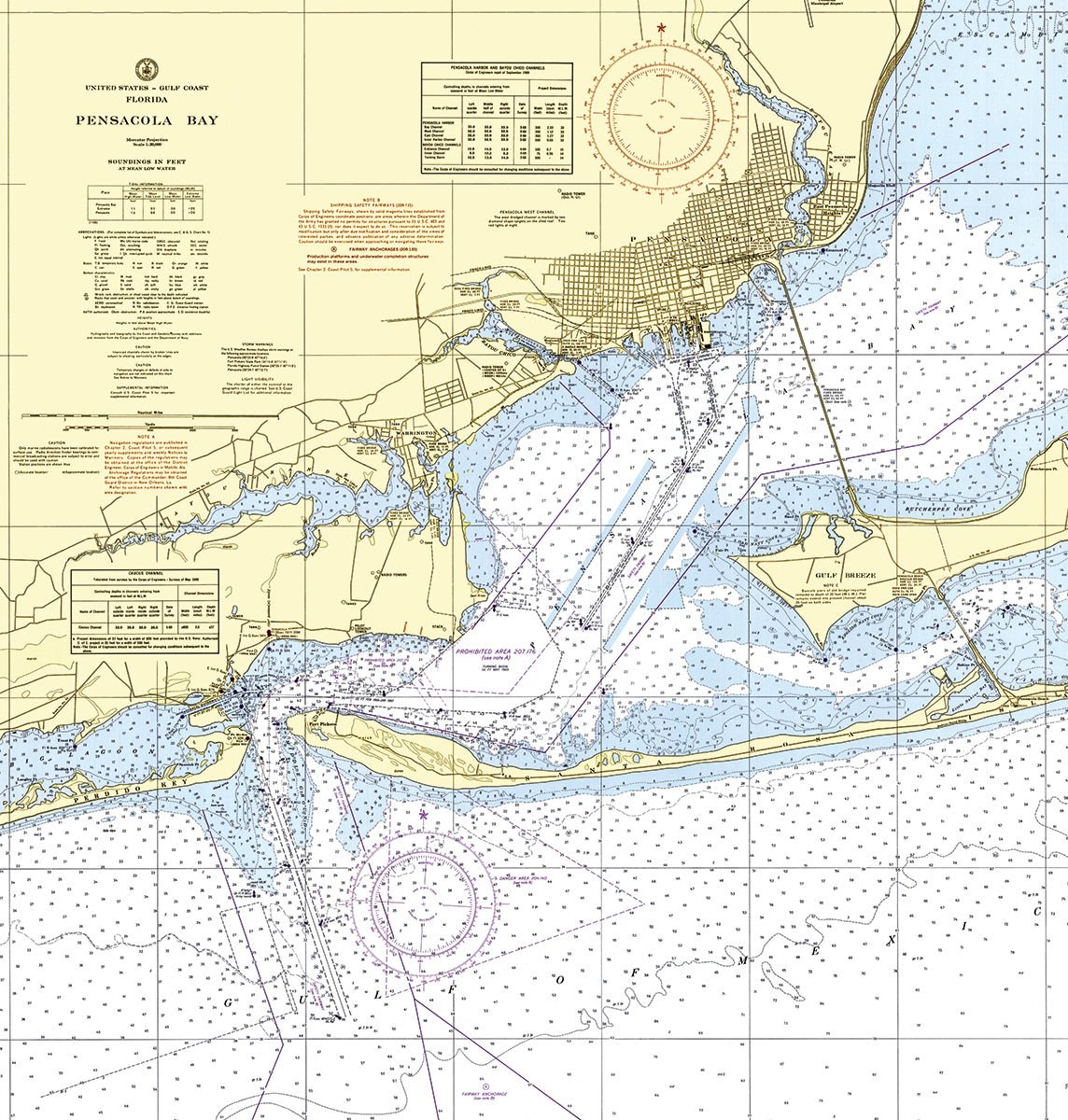 Pensacola, Fl Nautical Chart Shower Curtain - Maritime Tribes USAShower Curtain
