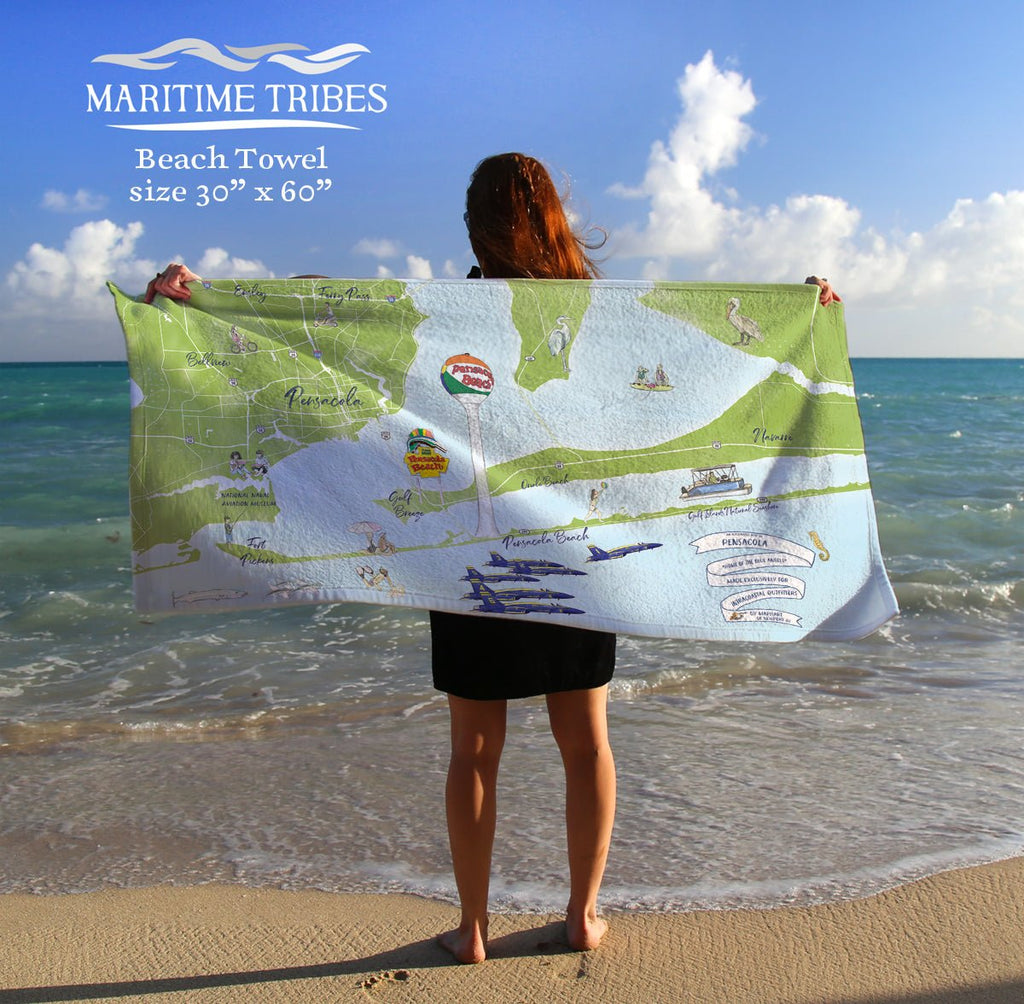 Pensacola Illustrated Map Quick Dry Towel - Maritime Tribes USATowel