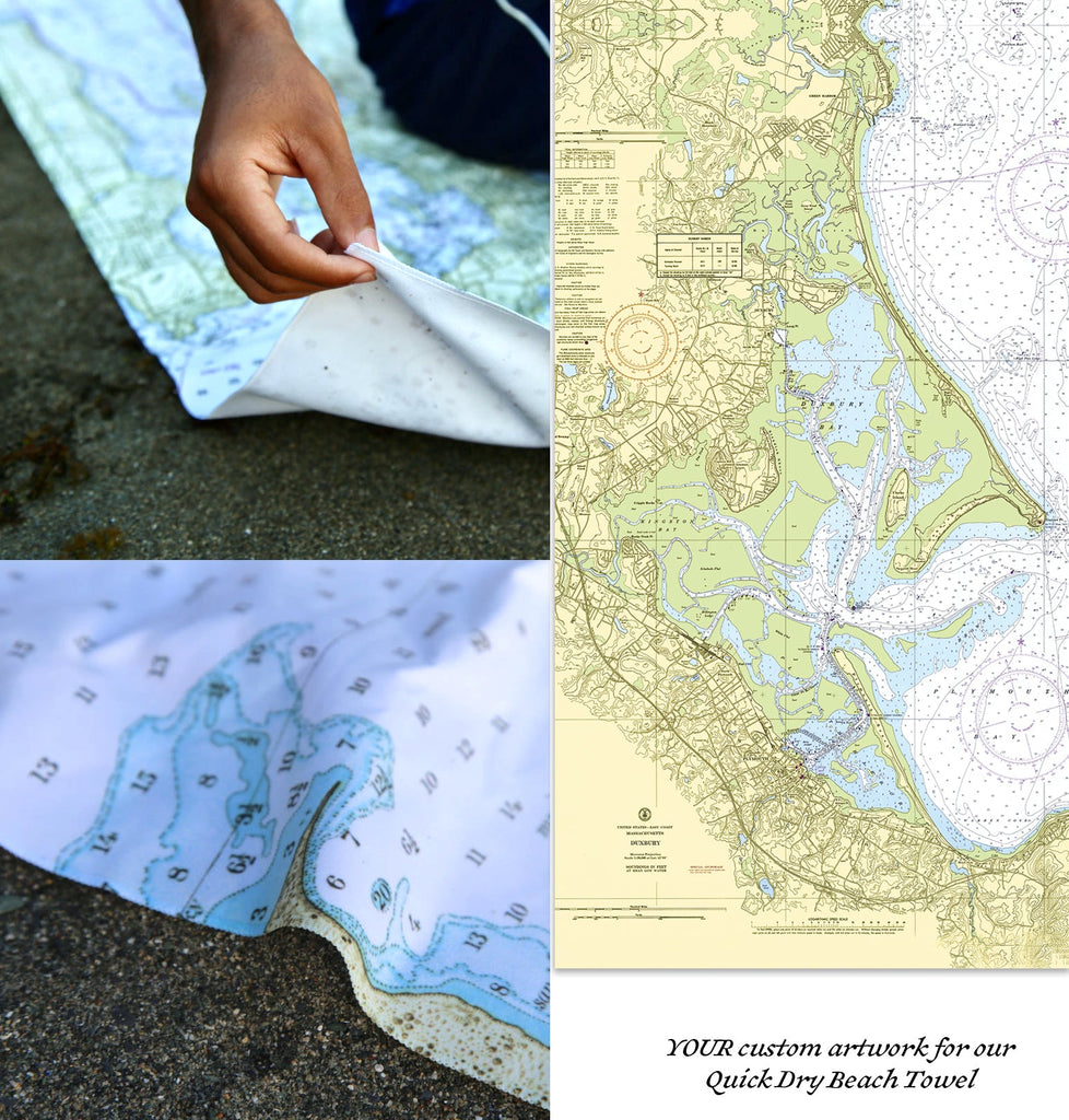 Plymouth, Duxbury Harbors MA Nautical Chart Quick Dry Towel - Maritime Tribes USATowel