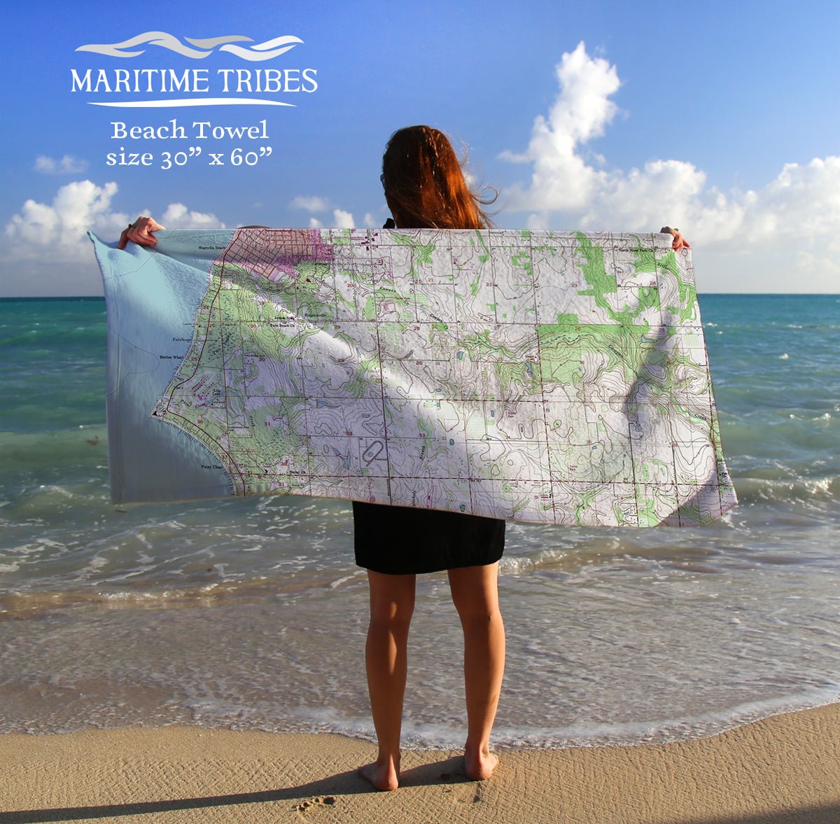 Point Clear, AL Topo Map Quick Dry Towel - Maritime Tribes USATowel