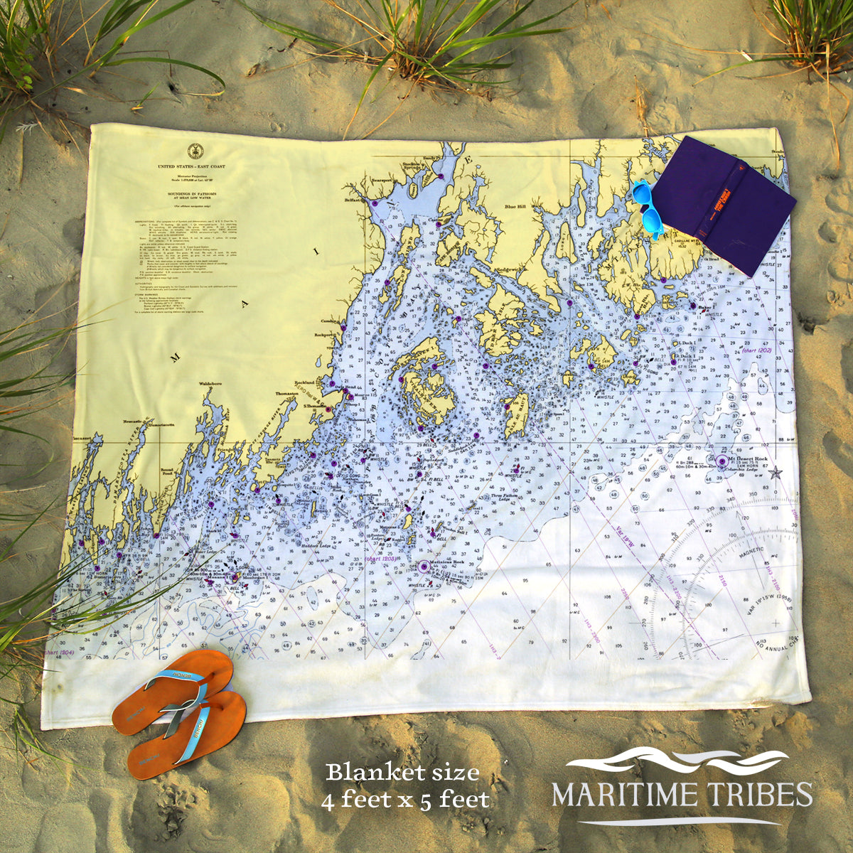 Penobscot Bay, Belfast, ME.. Nautical Chart Blanket