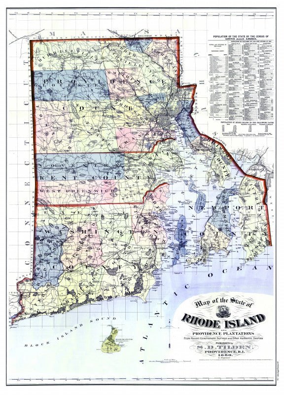 Rhode Island State Vintage Map, Earthy Tones Scroll - Maritime Tribes USAScroll